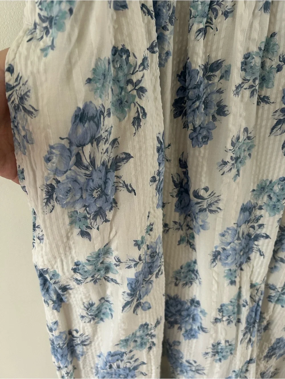 LOFT White Dress with Blue Floral Print